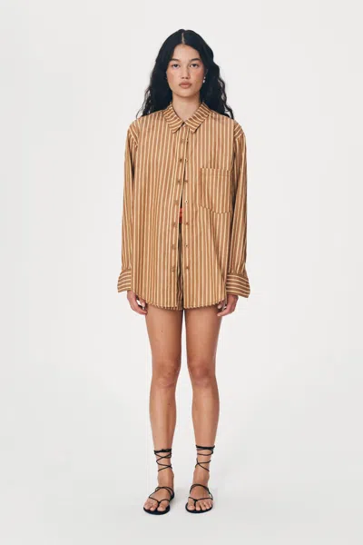 Rowie The Label Ramona Stripe Long Sleeve Shirt In Brown