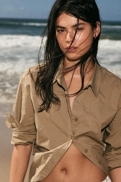 Rowie The Label Ramona Tie Back Shirt In Brown