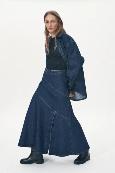Rowie The Label Thea Denim Midi Skirt In Purple
