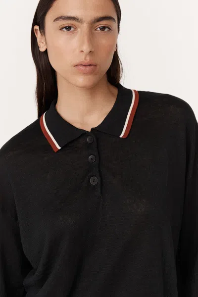 Rowie The Label Uma Linen Knit Polo Top In Black