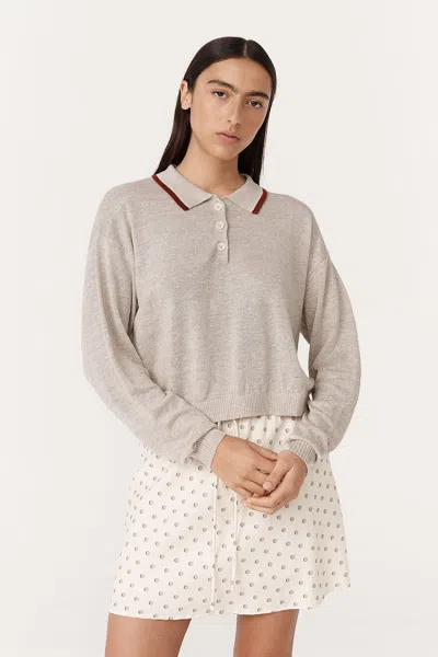 Rowie The Label Uma Linen Knit Polo Top In Neutral