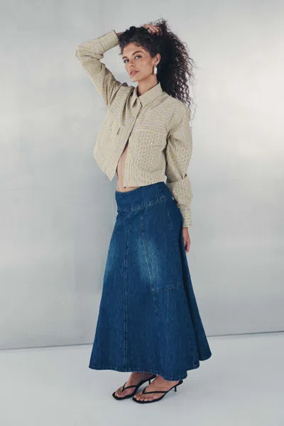 Rowie The Label Vashti Denim Midi Skirt In Blue