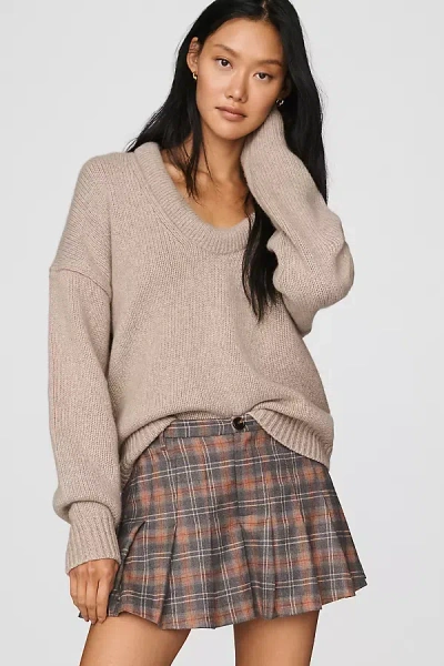 Rowing Blazers 100% Cotton Pleated Plaid Mini Skirt In Brown