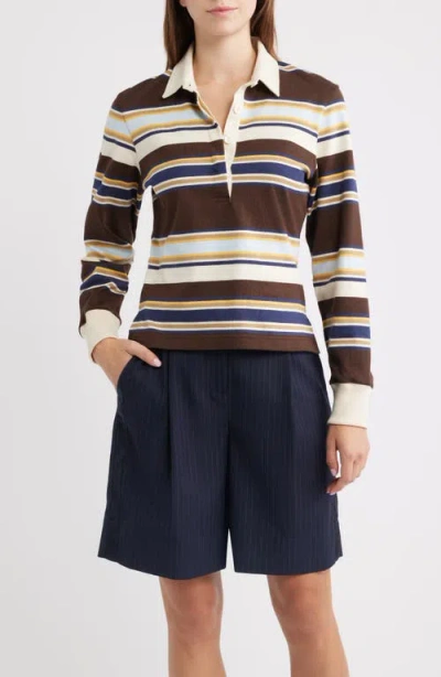 Rowing Blazers Beaumont Striped Long Sleeve Rugby Shirt In Brown
