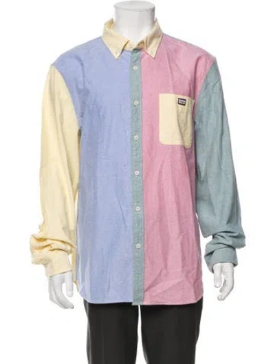 Pre-owned Rowing Blazers Colorblock Pattern Long Sleeve Dress Shirt In Blue