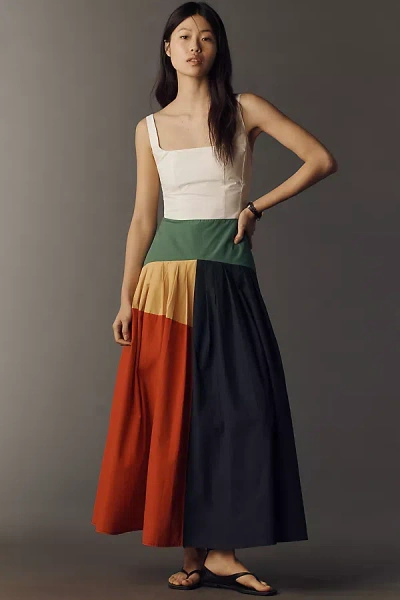 Rowing Blazers Cotton Poplin Pleated Midi Dress In Multi