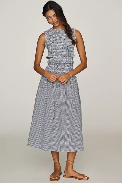 Rowing Blazers Cotton Smocked Midi Dress In Blue