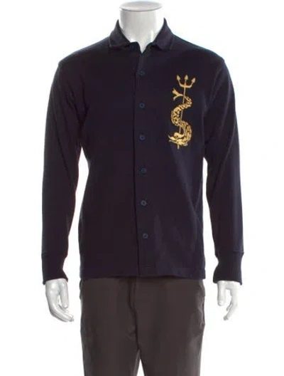 Pre-owned Rowing Blazers Graphic Print Collar Cardigan In Blue