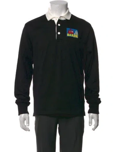 Pre-owned Rowing Blazers Graphic Print Collar Polo Shirt In Black