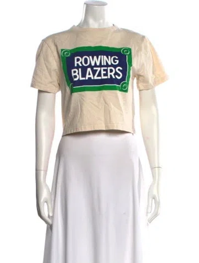 Pre-owned Rowing Blazers Graphic Print Crew Neck Crop Top In White