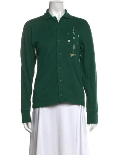 Pre-owned Rowing Blazers Graphic Print Long Sleeve Polo In Green