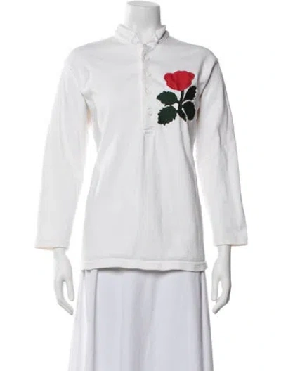 Pre-owned Rowing Blazers Graphic Print Long Sleeve Polo In White