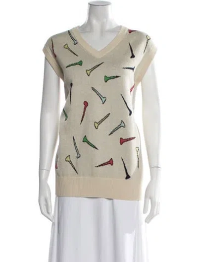 Pre-owned Rowing Blazers Graphic Print V-neck Top In Neutral