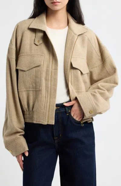 Rowing Blazers Herringbone Funnel Neck Wool Blend Jacket In Camel