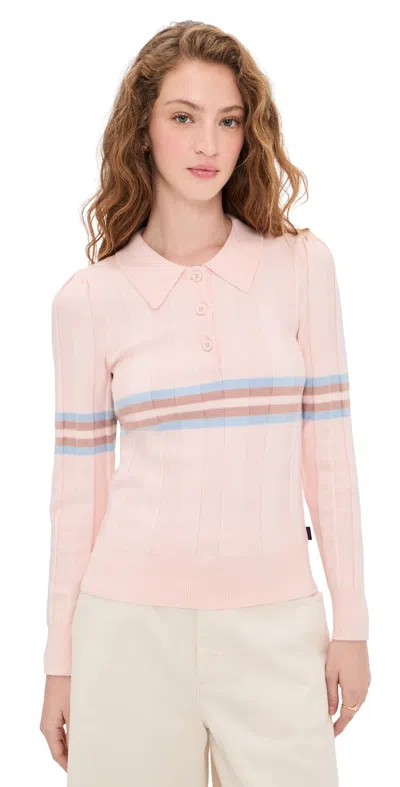 Rowing Blazers Knit Intarsia Stripe Long Sleeve Polo Pink