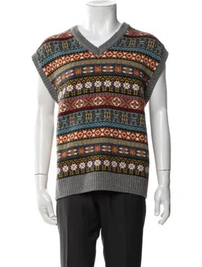 Pre-owned Rowing Blazers Lambswool Patterned Vest In Black