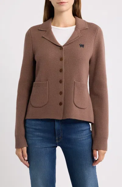 Rowing Blazers Merino Wool Blazer Cardigan In Heather Brown