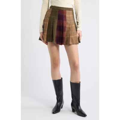 Rowing Blazers Mixed Plaid Pleated Wool Blend Miniskirt In Multi-color