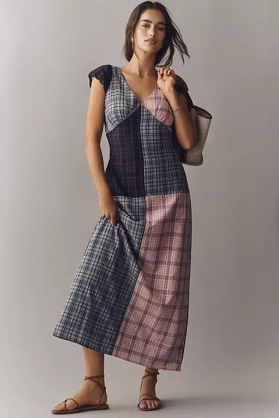 Rowing Blazers Patchwork Plaid Cap-sleeve Maxi Dress In Multi