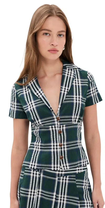 Rowing Blazers Plaid Cotton Little Button Down Shirt Green In Blue