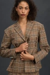Rowing Blazers Plaid Pleated Blazer Jacket In Brown