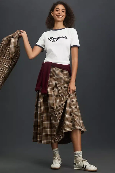 Rowing Blazers Plaid Pleated Midi Skirt In Brown