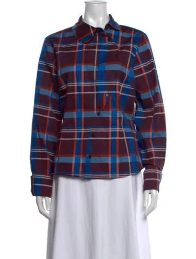 Pre-owned Rowing Blazers Plaid Print Long Sleeve Top In Blue