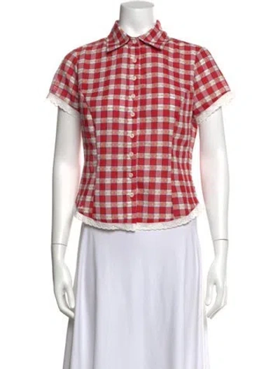 Pre-owned Rowing Blazers Plaid Print Short Sleeve Button-up Top W/ Tags In Red