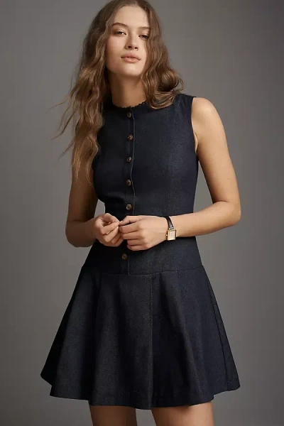 Rowing Blazers Pleated Denim Sleeveless Mini Dress In Blue
