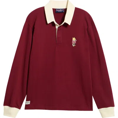 Rowing Blazers Pooh Long Sleeve Organic Cotton Rugby Polo In Burgundy