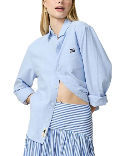 Rowing Blazers Poplin Pinstripe Top In Blue