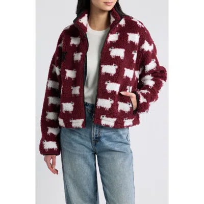 Rowing Blazers Sheep High-pile Fleece Full Zip Sweatshirt In Burgundy