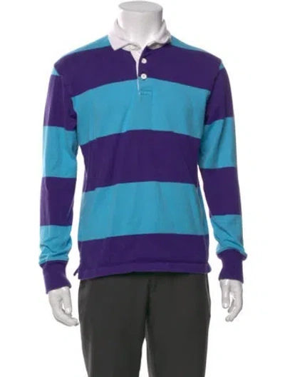 Pre-owned Rowing Blazers Striped Collar Polo Shirt In Blue