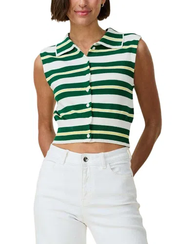 Rowing Blazers Striped Knit Collared Button Up Cashmere-blend Tank In Green Yellow