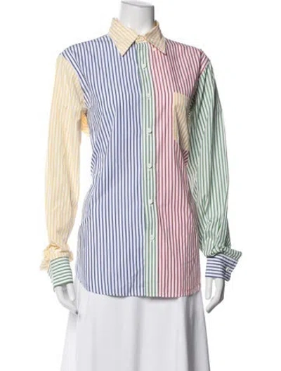 Pre-owned Rowing Blazers Striped Long Sleeve Button-up Top In Blue/white