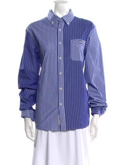Pre-owned Rowing Blazers Striped Long Sleeve Button-up Top W/ Tags In Blue