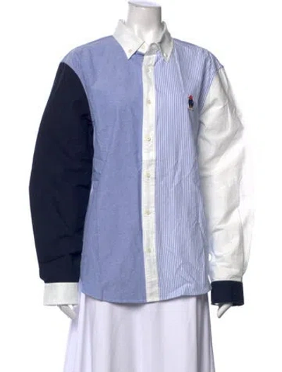 Pre-owned Rowing Blazers Striped Long Sleeve Button-up Top W/ Tags In Blue