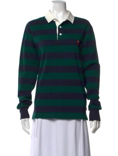 Pre-owned Rowing Blazers Striped Long Sleeve Polo In Green
