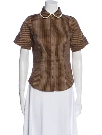 Pre-owned Rowing Blazers Striped Short Sleeve Button-up Top In Brown