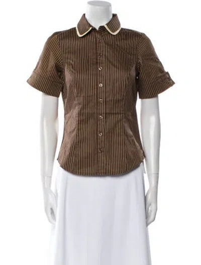 Pre-owned Rowing Blazers Striped Short Sleeve Button-up Top W/ Tags In Brown