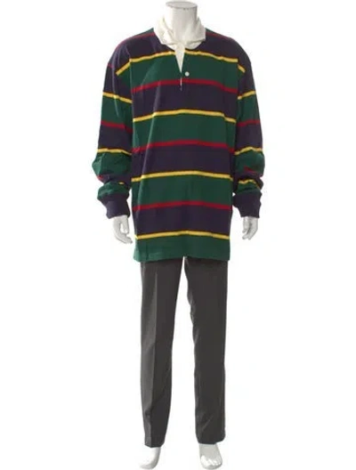 Pre-owned Rowing Blazers Striped V-neck Polo Sweater In Green