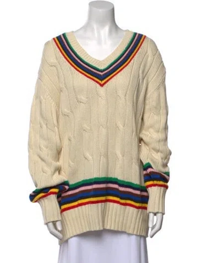 Pre-owned Rowing Blazers Striped V-neck Sweater In White