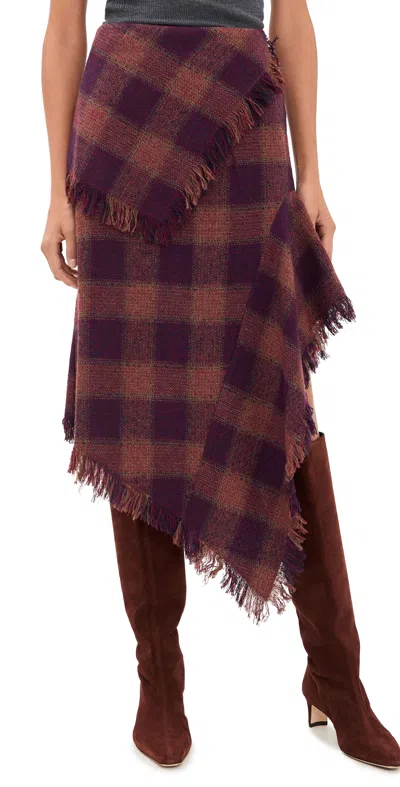 Rowing Blazers Tartan Scarf Skirt Burgandy In Brown