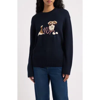 Rowing Blazers Terrier Dog Cotton Crewneck Sweater In Navy