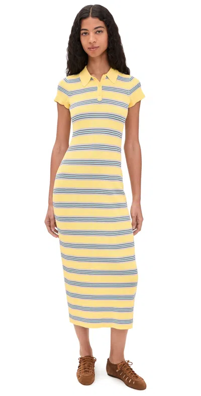 Rowing Blazers Women's Striped Polo Maxi Dress Yellow Stripe