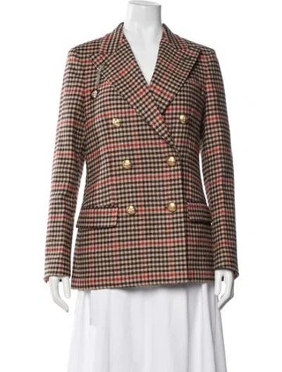 Pre-owned Rowing Blazers Wool Plaid Print Blazer In Brown