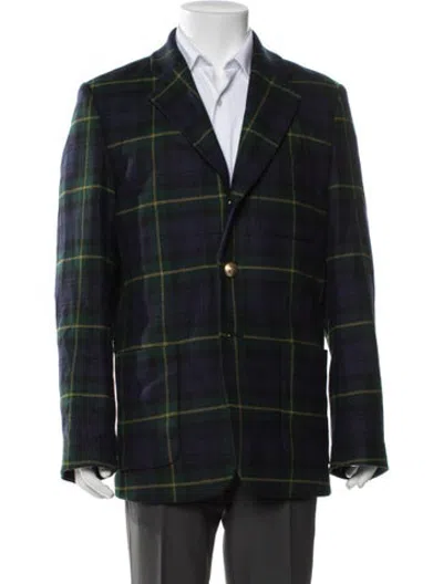 Pre-owned Rowing Blazers Wool Plaid Print Blazer W/ Tags In Blue