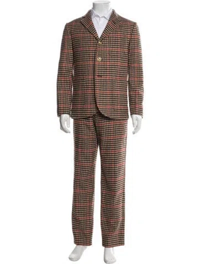 Pre-owned Rowing Blazers Wool Plaid Print Suit In Brown