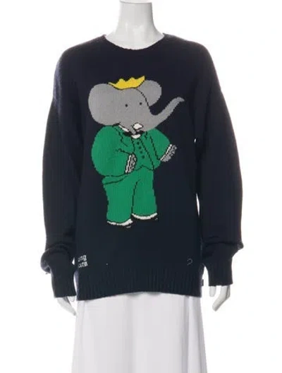 Pre-owned Rowing Blazers X Babar The Elephant Wool Graphic Print Sweater In Blue