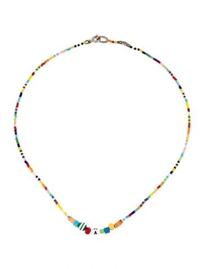 Pre-owned Roxanne Assoulin Bead Strand Necklace, 17" In Black/blue/burgundy